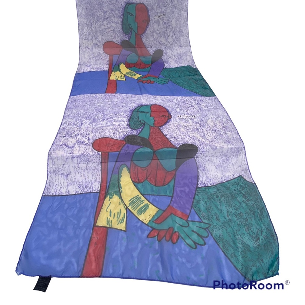 Vintage Picasso Scarf Art Abstract Color Scarf Feels like Silk Multicolored Wrap